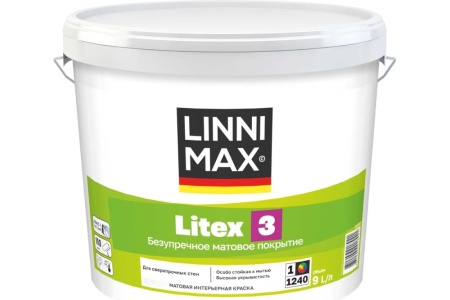 Краска водно-дисперсионная для внутренних работ Linnimax Litex 3 База 1 9 л