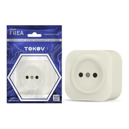 Картинка Розетка одноместная ОП Frea 16А IP20 250В без заземления АБС-пластик Бежевая TOKOV ELECTRIC