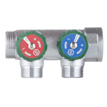 Картинка Коллектор регулирующий 1" 2 выхода 3/4" EK евроконус STOUT