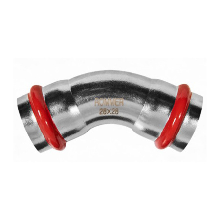 Картинка Угольник Впр-Впр Ø 28 мм 45° Нержавеющая сталь пресс ROMMER