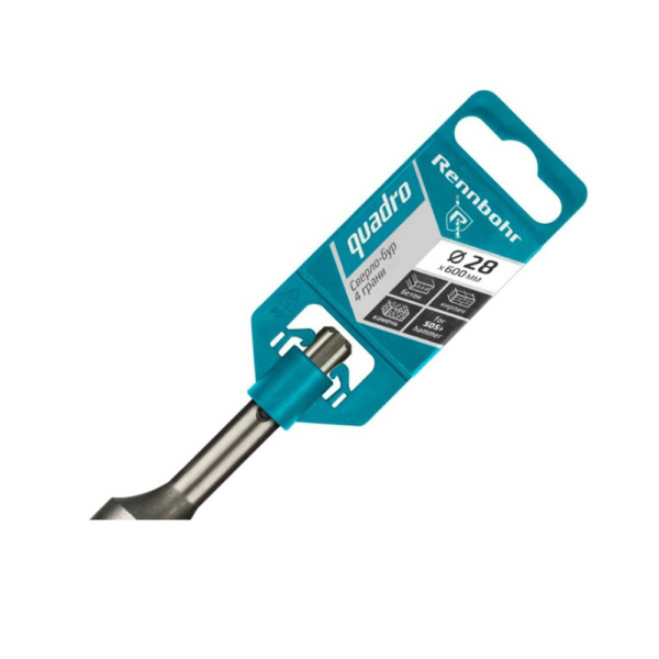 Картинка Бур 28х600 мм SDS-plus 4 грани RENNBOHR Quadro