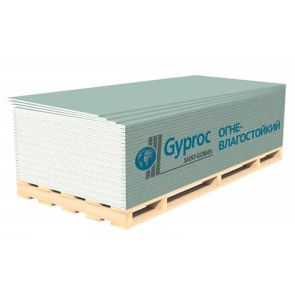 Картинка Гипсокартон ГСП-DFH3 12,5х2500х1200 Огневлагостойкий Gyproc