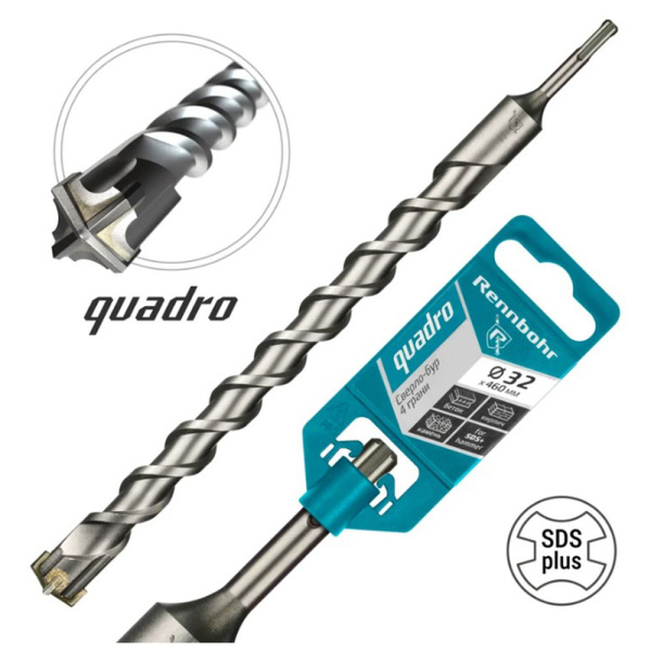 Картинка Бур 32х460 мм SDS-plus 4 грани RENNBOHR Quadro
