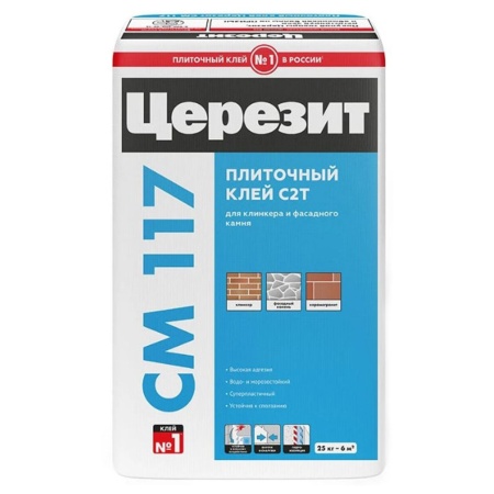 Эластичный клей для фасадной плитки 25 кг Церезит CM 117