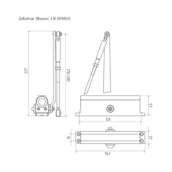 Картинка Доводчик дверной 410 Isparus от 15 до 60 кг Белый НОРА-М