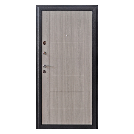 Картинка Дверь Форпост Квадро 2 Лиственница Серая 860х2050 правая с цилиндрическим замком и дверной фурнитурой
