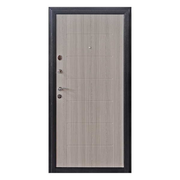 Картинка Дверь Форпост Квадро 2 Лиственница Серая 860х2050 правая с цилиндрическим замком и дверной фурнитурой