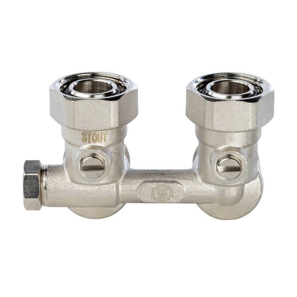 Картинка Узел нижнего подключения радиатора Угловой для однотрубной системы 3/4 STOUT