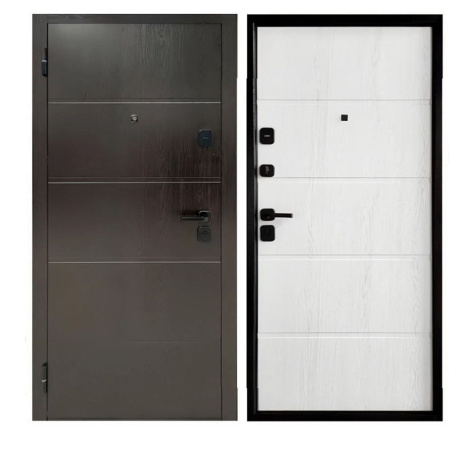 Дверь Форпост TD8-1 960х2050 Левая Тёмный орех Белое дерево с фурнитурой и цилиндром 9001-1