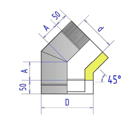 Картинка Отвод 2ОТ 45 градусов 200х1 мм 430 марка металла