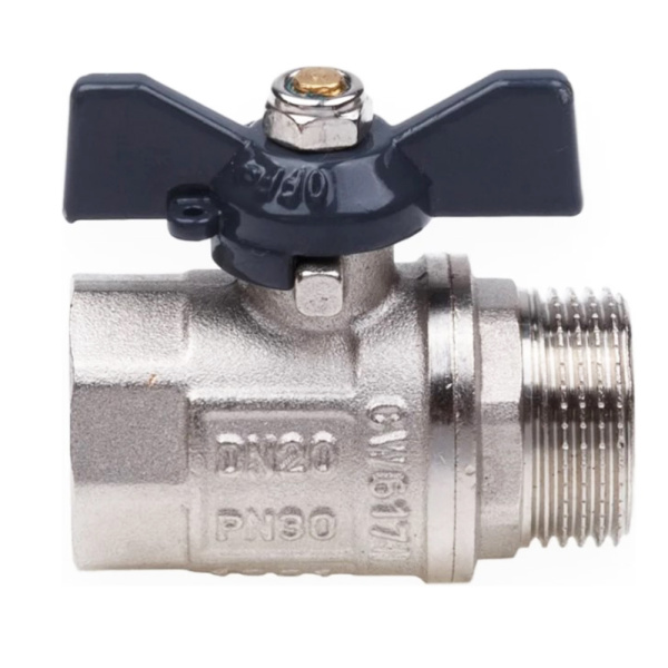 Картинка Кран шаровой ВН 1/2" U бабочка никелированный AQUALINK