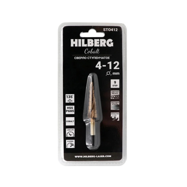 Картинка Сверло ступенчатое кобальтовое 4-12 мм Hilberg