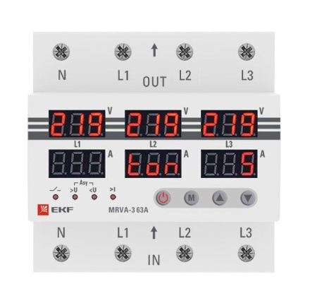 Картинка Реле напряжения и тока с дисплеем MRVA 63A MRVA-3-63A EKF PROxima