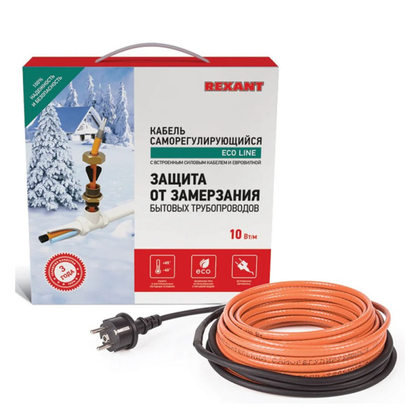 Картинка Кабель греющий саморегулирующийся пищевой SRP 10HTM2-CT в трубу 6 м/60Вт REXANT