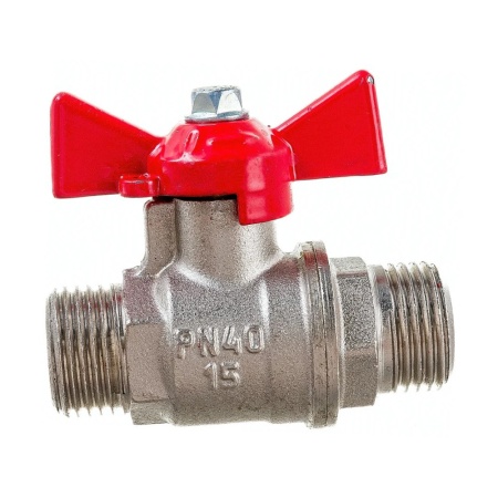 Кран шаровой для воды 1/2" НР/НР ручка-бабочка латунь никелированная VALFEX