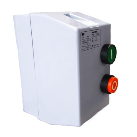 Картинка Пускатель магнитный КМИ 18А катушка 220В АС IP54 с кнопками П+С РТИ-1321 KKM16-018-220-00 IEK