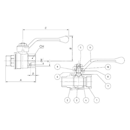 Картинка Кран шаровой 1 1/4' ВН полнопроходной ручка OREGON 305 Bugatti