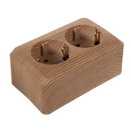 Картинка Розетка 2-ная накладная с заземлением со шторками Сосна Systeme Electric Этюд