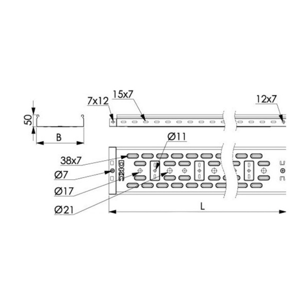 Картинка Лоток перфорированный 150х50х3000 0,7 мм S5 Combitech DKC