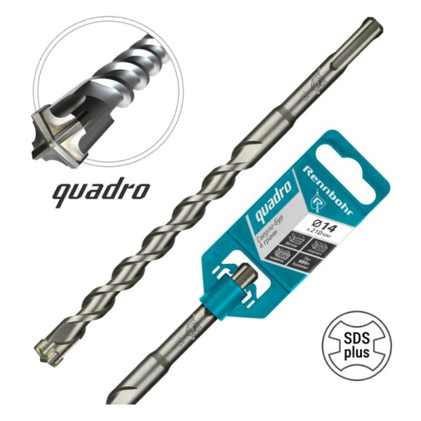 Картинка Бур 14х210 мм SDS-plus 4 грани RENNBOHR Quadro