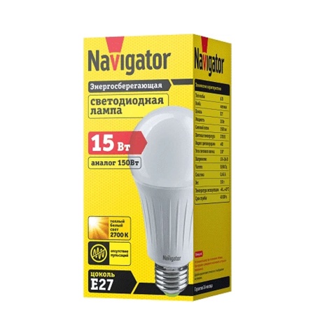 Лампа светодиодная Navigator LED 15вт E27 A70 2700К теплый свет