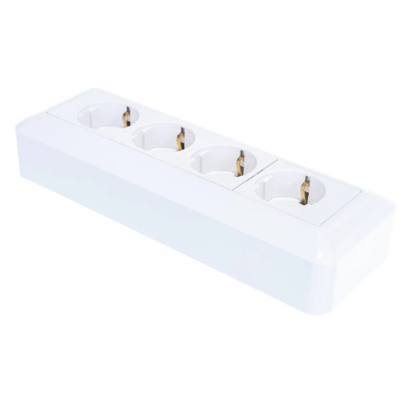 Картинка Розетка четырех-местная наружная с заземлением со шторками Белая System electric Прима