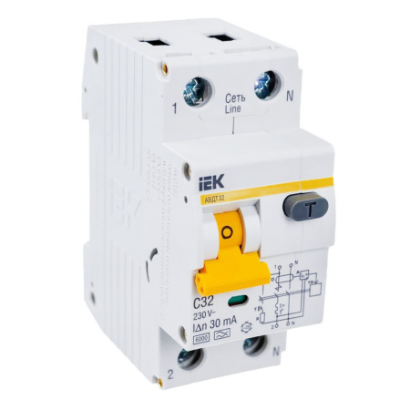 Картинка  Выключатель автоматический дифференциальный АВДТ-32 1п+N 32А 30мА С IEK