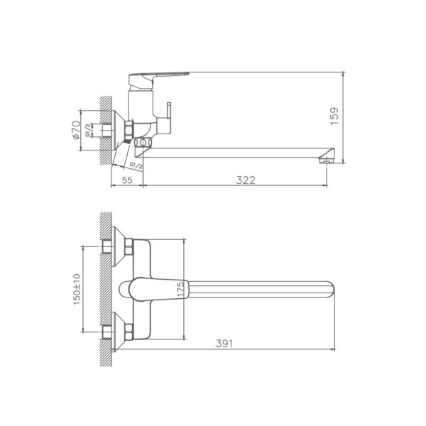 Картинка Смеситель для ванны длинный излив латунь VALFEX Elara Chrome VF.22563