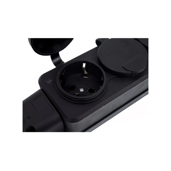 Картинка Колодка каучук 4-ая Черная с заглушками 2P+PE IP54 5704 Monolit