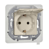 Картинка Розетка с заземлением IP 44 с крышкой и шторками Слоновая кость Legrand INSPIRIA