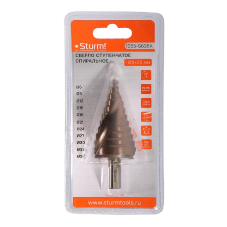 Картинка Сверло ступенчатое по металлу 6-36 мм спираль кобальт Sturm