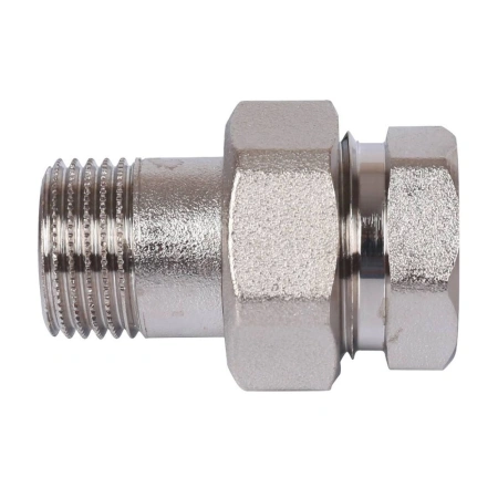 Картинка Сгон разъемный ВН 1/2' прямой американка никелированный STOUT