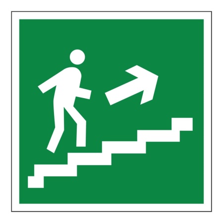 Наклейка Е 14 направление к эвакуационному выходу по лестницы вверх правосторонний 150х150 мм