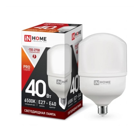 Лампа светодиодная LED-HP-PRO 40Вт 230В Е27 с адаптером E40 6500К 3800Лм IN HOME