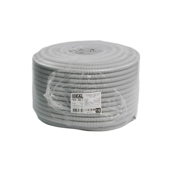 Картинка Труба ПВХ гофрированная Серая с зондом 16 мм Ideal