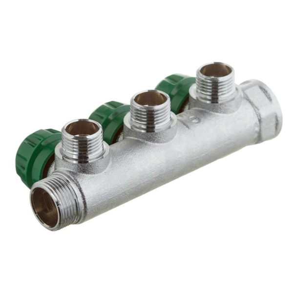 Картинка Коллектор регулирующий 3/4" 3 выхода 1/2" наружная резьба STOUT