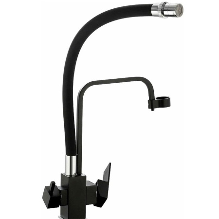Картинка Смеситель для кухни с подключением фильтра гибкий силиконовый излив латунь VALFEX Boreas Black-1 VF.76857