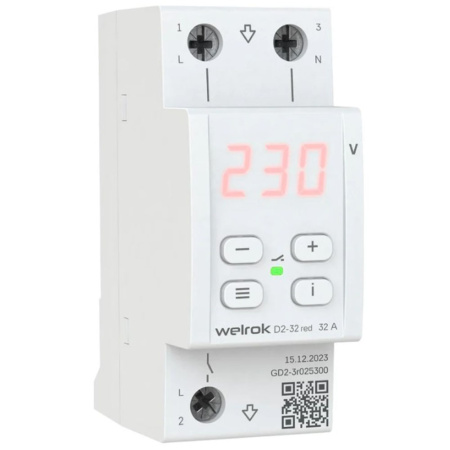 Картинка Реле напряжения однофазное 2 модуля D2-32 red Welrok