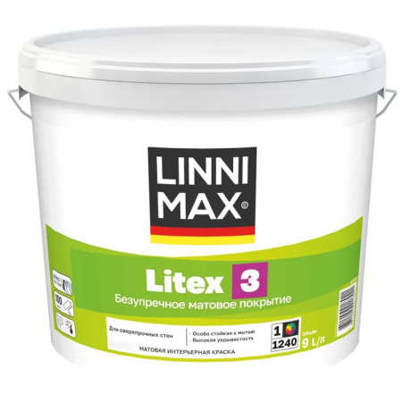 Краска водно-дисперсионная для внутренних работ 9 л База 1 Linnimax Litex 3