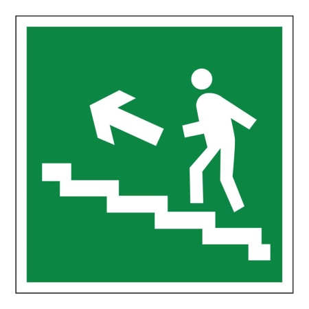 Наклейка Е 14 направление к эвакуационному выходу по лестницы вверх левосторонний 150х150 мм