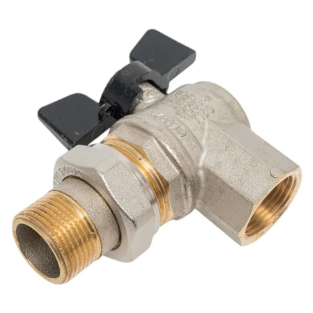 Картинка Кран шаровой угловой 3/4' ВН/американка полнопроходной никелированный бабочка OREGON 594 Bugatti