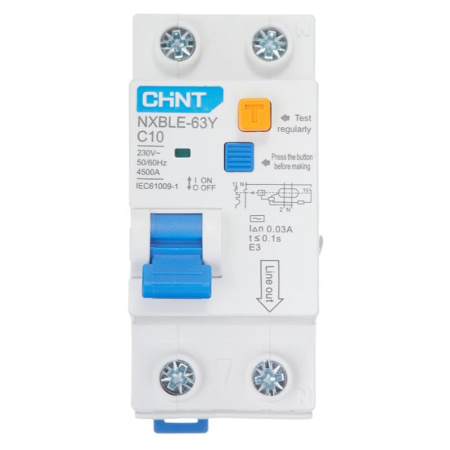 Картинка Выключатель автоматический дифференциальный 1п+N C 10А 30мА AC 4.5кА NXBLE-63Y CHINT