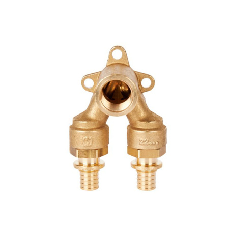 Картинка Уголок ВР 16 х 1/2' проточный с креплением аксиальный STOUT