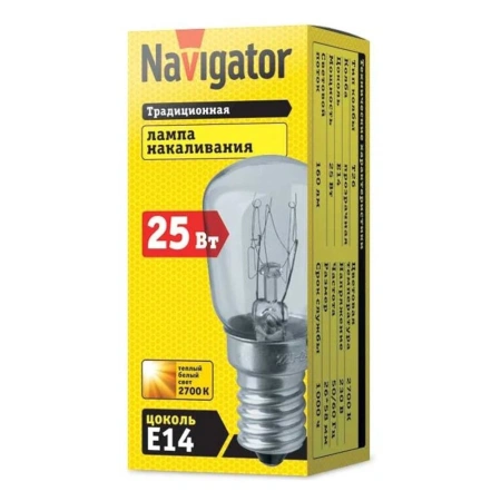 Изображение Лампа накаливания 25Вт NI-T26-25-230-E14-CL для холодильников швейных машин Navigator Картинка Лампа накаливания 25Вт NI-T26-25-230-E14-CL для холодильников швейных машин Navigator