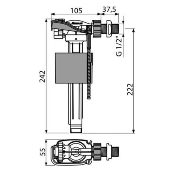 Картинка Арматура для бачка наливная 1/2" боковое подключение Alca Plast A150-1/2"