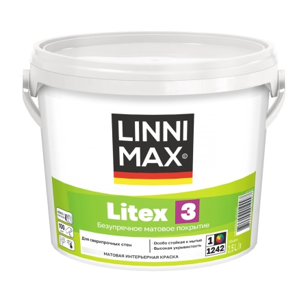Краска водно-дисперсионная для внутренних работ Linnimax Litex 3 База 1 2.5 л