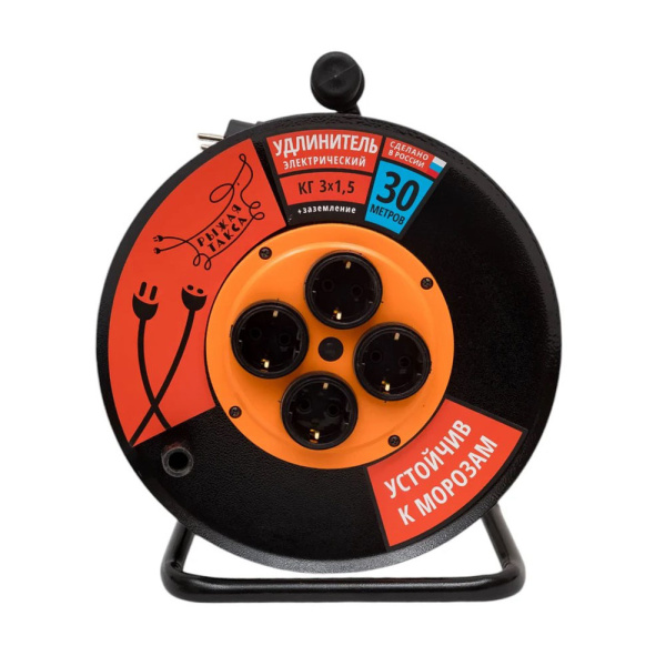 Картинка Удлинитель силовой на металлической катушке КГ-ХЛ 3х1,5 4 гнезда 25 м с з/к РЫЖАЯ ТАКСА