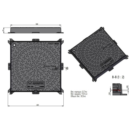 Картинка Люк чугунный квадратный 650х650 мм Sunrise650 AQUASTOK