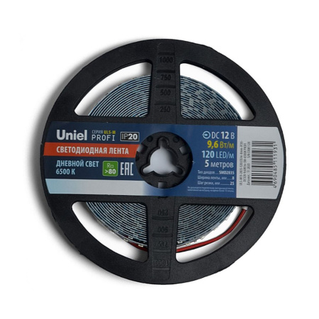 Светодиодная лента Uniel ULS-M13-2835-120LED/m-8mm-IP20-DC12V-9,6W/m-5M-6500K
