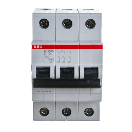 Картинка Автоматический выключатель 3п SH203 С 10А 4,5кА ABB